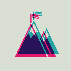 Mountain peak with flag icon