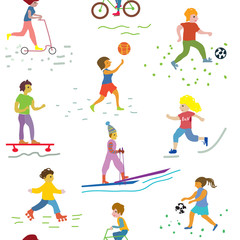 Fototapeta premium People and sport seamless pattern - funny vector