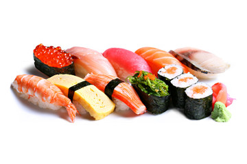 sushi on white background.