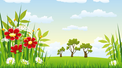 Fototapeta premium Illustration of a landscape with flowers