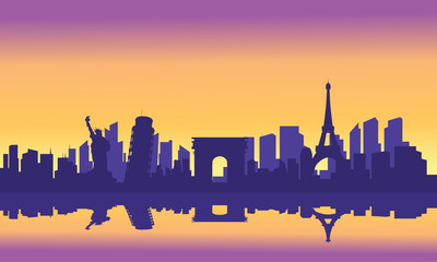 Silhouette of tourist collage