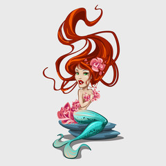 Sweetheart mermaid with red long hair 
