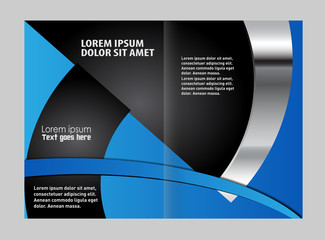 Blue bi-fold brochure template design, business leaflet, booklet

