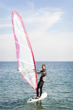 Man windsurfing on the sea