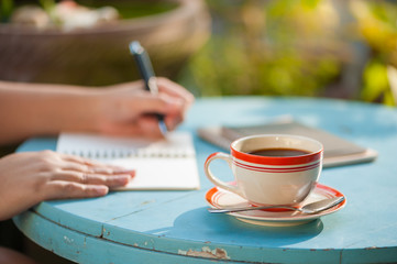 Outdoor coffee break in morning time