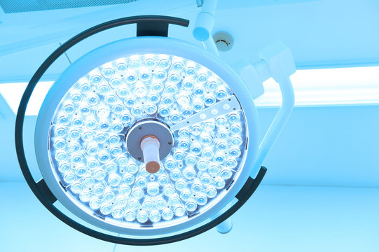 surgical lamps in operation room take with art lighting and blue filter