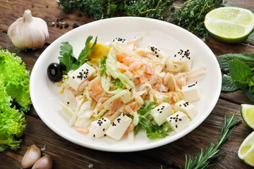 Restaurant healthy food - salmon and feta salad
