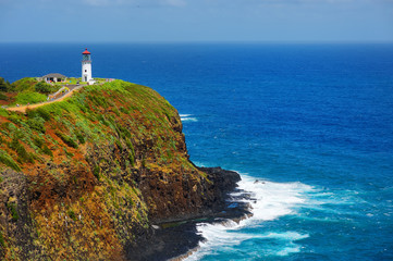Fototapeta na wymiar Kilauea lighthouse bay on a sunny day in Kauai