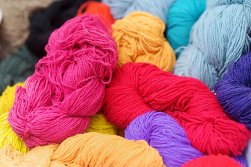 Many skeins of wool felting