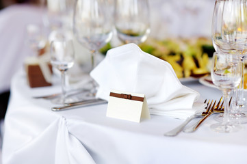 Beautiful table set for some festive event or wedding reception