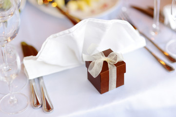 Beautiful table set for some festive event or wedding reception