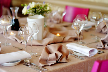 Beautiful table set for some festive event or wedding reception