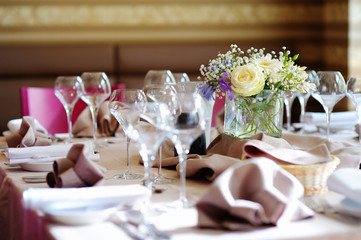Beautiful table set for some festive event or wedding reception