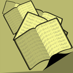 Vector minimal concept for world book day with curled page and multiple books in shades of green