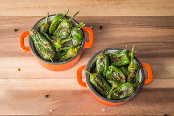 Roasted padron peppers in casserols