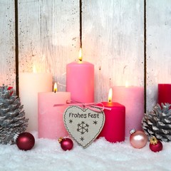 Weihnachtskarte - Frohes Fest - rosa Kerzen - Frohe Weihnachten Karte