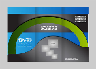 Vector empty trifold brochure template design with blue 
