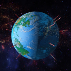 earth with towers antennas