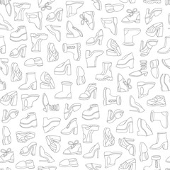 Vector seamless pattern with hand drawn isolated shoes on white