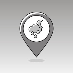 Rain Cloud Moon pin map icon. Meteorology. Weather