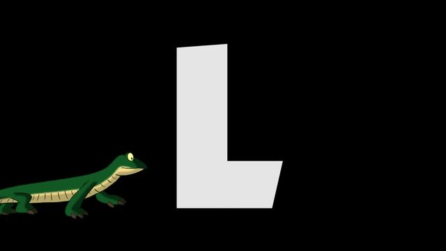 Letter L and  Lizard  (foreground)
Animated animal alphabet. HD footage with alpha channel. Animal in a foreground of letter.