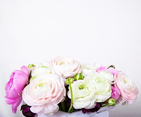 close up of beautiful bunch of summer flowers over white