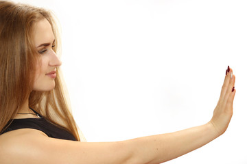 Fototapeta premium young nice girl considers manicure.