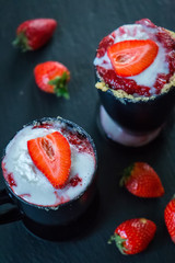 Victoria Sponge Cake in a Mug Prepared in Microwave, Close-up