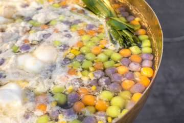 Thai Dessert - Bua Loy - colorful rice drumpling in Coconut Milk