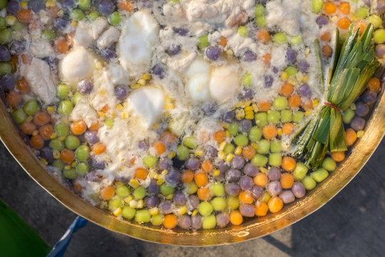 Thai Dessert - Bua Loy - colorful rice drumpling in Coconut Milk