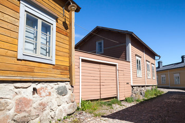 Porvoo street view, facades of wooden houses