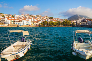 Fototapeta na wymiar fisherman boats in Pylos harbour, Greece, Europe