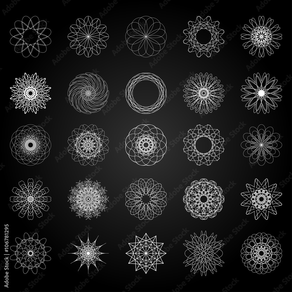 Poster round symbols set. 25 vector spirographs