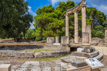 Fototapeta na wymiar ancient ruins of the Philippeion, Ancient Olympia, Greece, Europe
