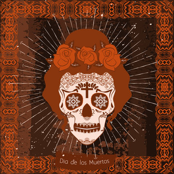 Mexico skull girl card.