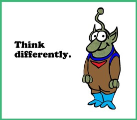Business cartoon illustration, 'think differently'.