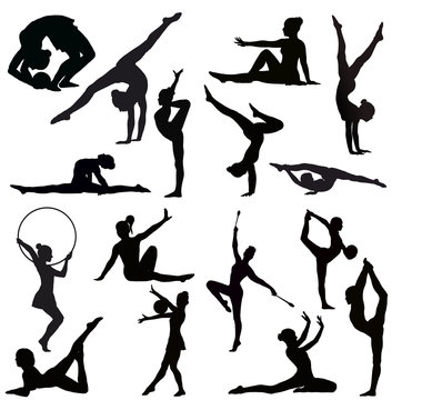 Set of gymnasts vector silhouettes