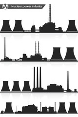 Nuclear power plants silhouettes. Vector illustration.