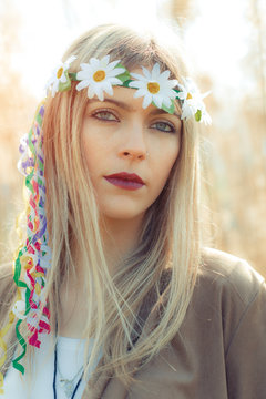 hippie girl with necklace with wreath