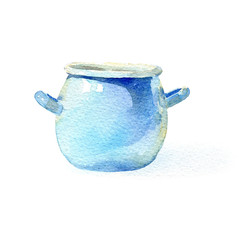 Watercolour sketch of a blue pot