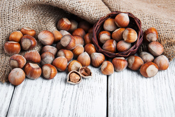 Basket with hazelnuts