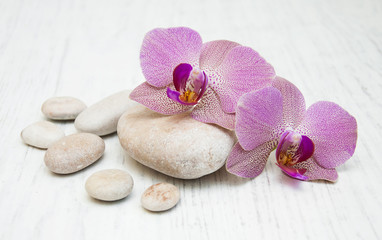 Fototapeta na wymiar Orchids and massage stones
