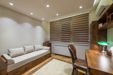 Wooden desk and modrn sofa i