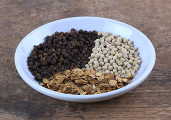 Various spices selection on wood