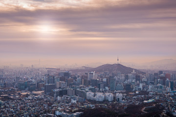 sunrise of Seoul City Skyline, The best view of South Korea.