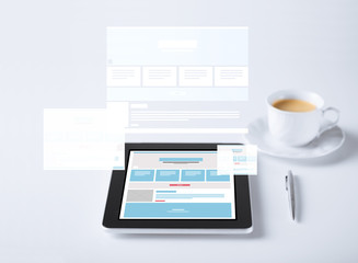 close up of tablet pc with web design template