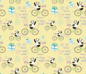 cute baby Panda on bike