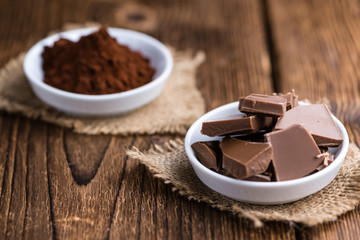 Milk Chocolate on wooden background