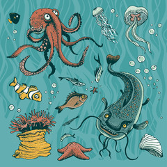 Obraz premium Underwater vector set