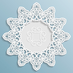 3D Vector bas-relief frame, vignette with ornaments, decorative plate,   festive pattern, white pattern, template greetings